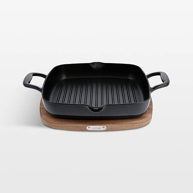  All-Clad Cast Iron Enameled Square Grill with Acacia