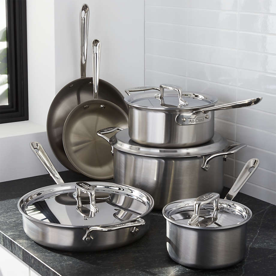 All-Clad d5 Brushed Stainless Steel 10-Piece Cookware Set with Bonus + Reviews | Crate & Barrel