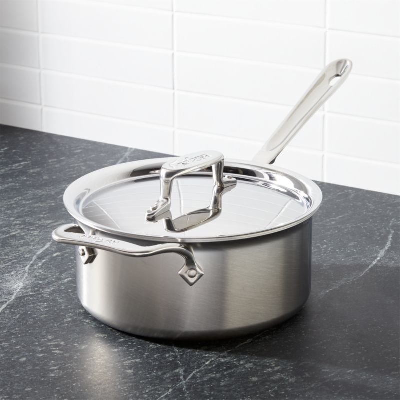 All-Clad d5 3 qt Brushed Stainless Steel Saucepan with Lid + Reviews |  Crate & Barrel
