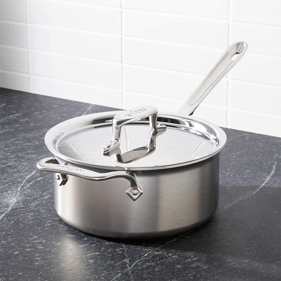 All Clad D Qt Brushed Stainless Steel Saucepan With Lid Reviews Crate Barrel