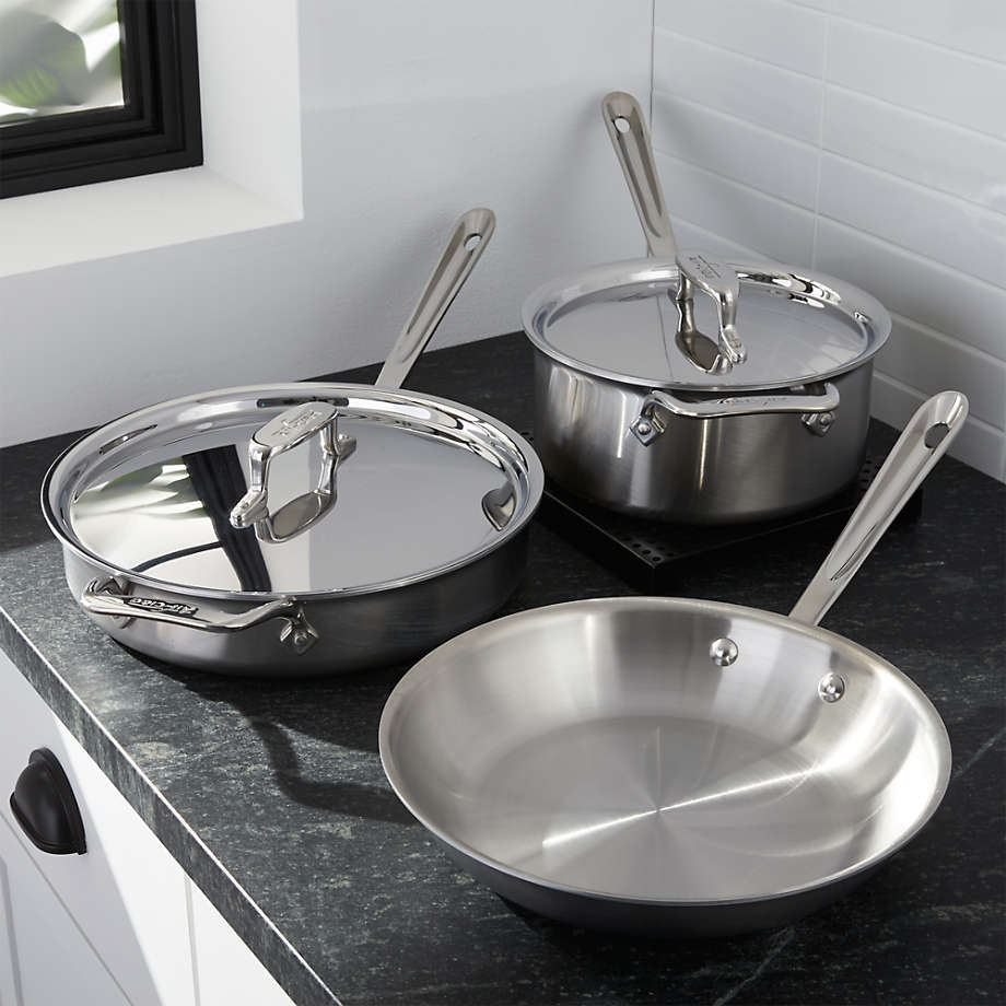 All-Clad d5 Brushed Stainless Steel 5-Piece Cookware Set + Reviews | Crate & Barrel