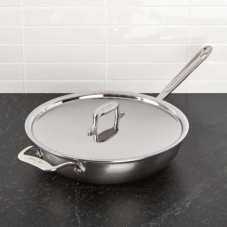 All-Clad d5 Brushed Stainless Steel Weekday Pan with Lid + Reviews | Crate & Barrel