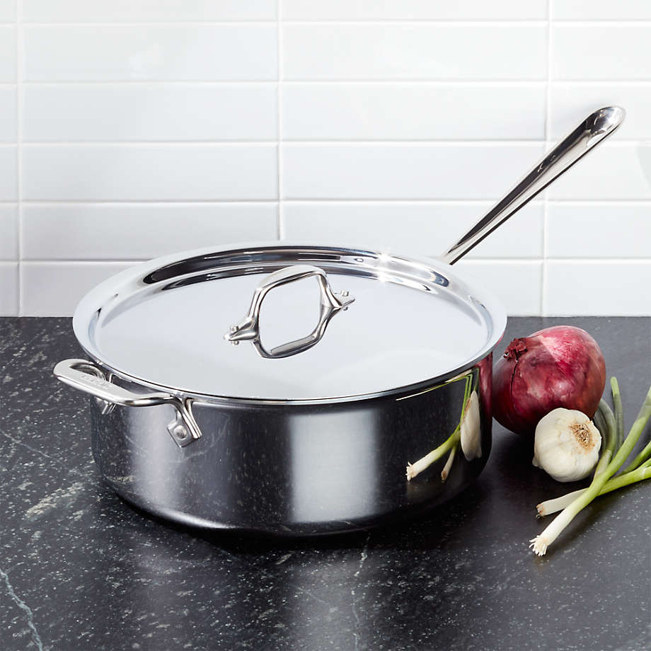 All Clad D3 Stainless Steel 6 Qt Deep Sauté Pan With Lid Reviews Crate And Barrel 3000