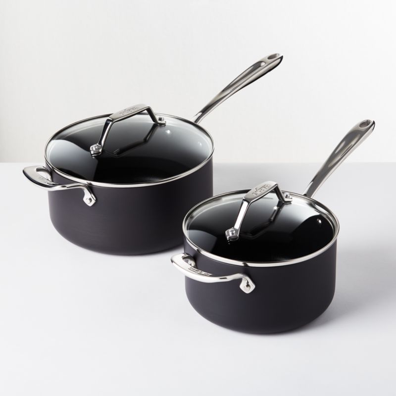 All-Clad Essentials Nonstick Cookware Set, 2 Piece Fry & Sauce Pan with Lid  Set, 8.5#double; & 2.5 qt.