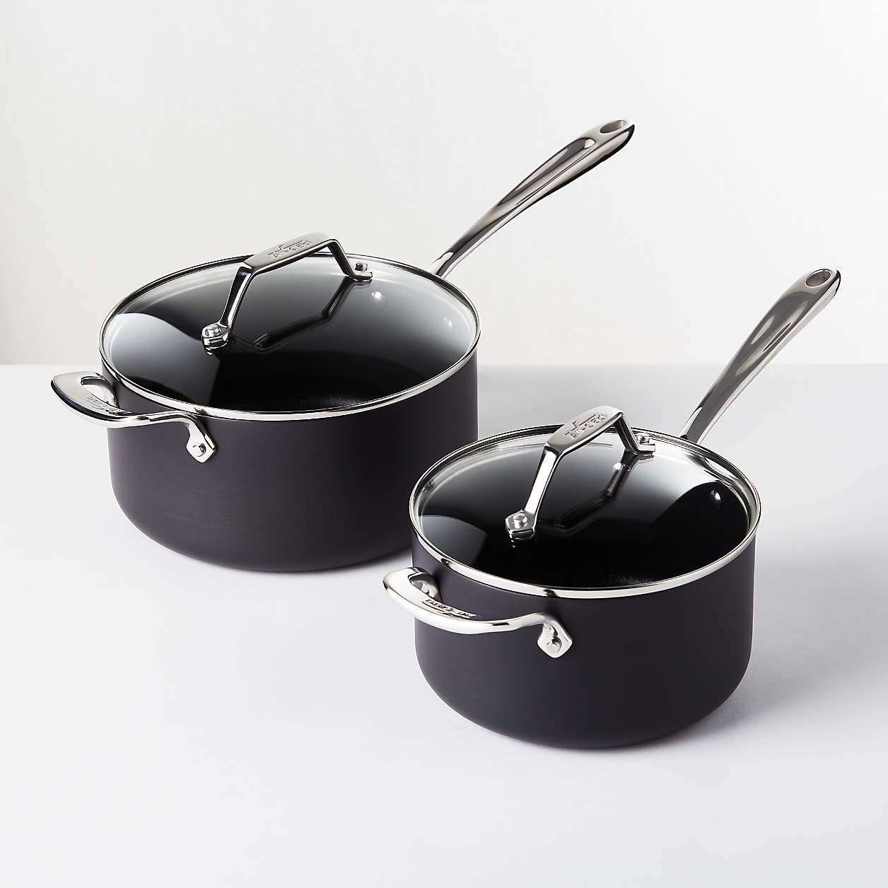 All Clad Essentials Non Stick Saucepans With Lids Set Of 2 Reviews Crate And Barrel 1867