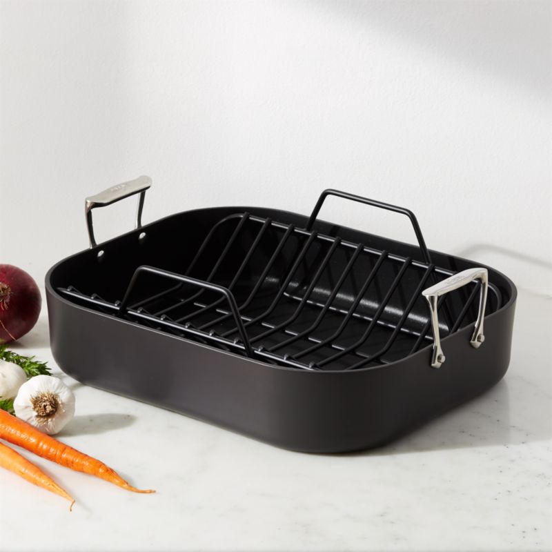 Lexi Home 16.5 inch Non-Stick Carbon Steel Roasting Pan with V-Rack