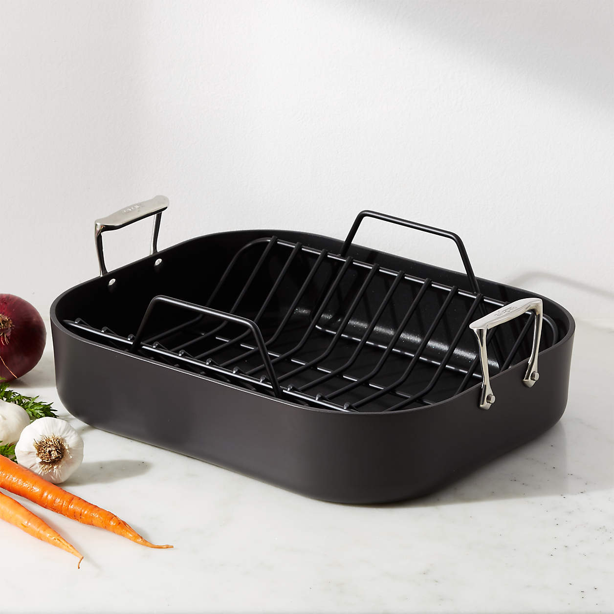 All-Clad HA1 Hard Anodized Non-Stick 16.5" Roaster With Rack + Reviews ...