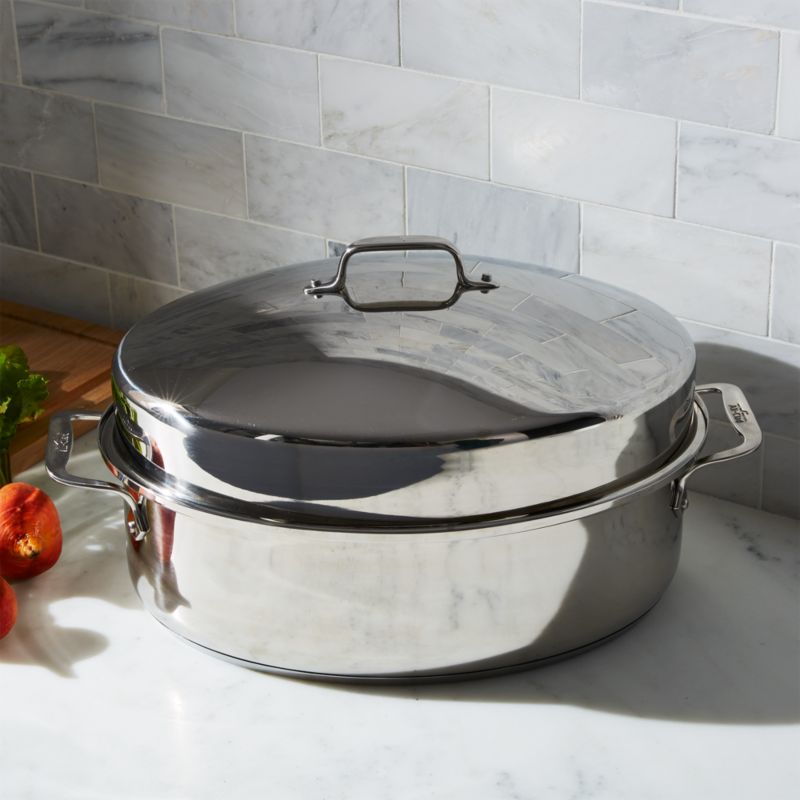 ALL-CLAD Stainless Steel 15 Oval Baker Roaster Pan & 2 Pot Holders