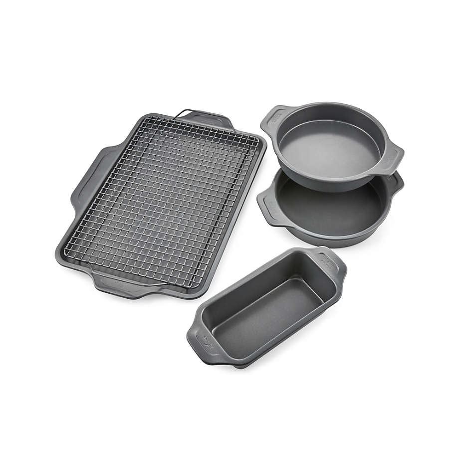 All-Clad Pro-Release Nonstick Bakeware Set Including Half Sheet, Cooling & Baking Rack, Round Cake, Loaf Pan, 5 Piece, Gray