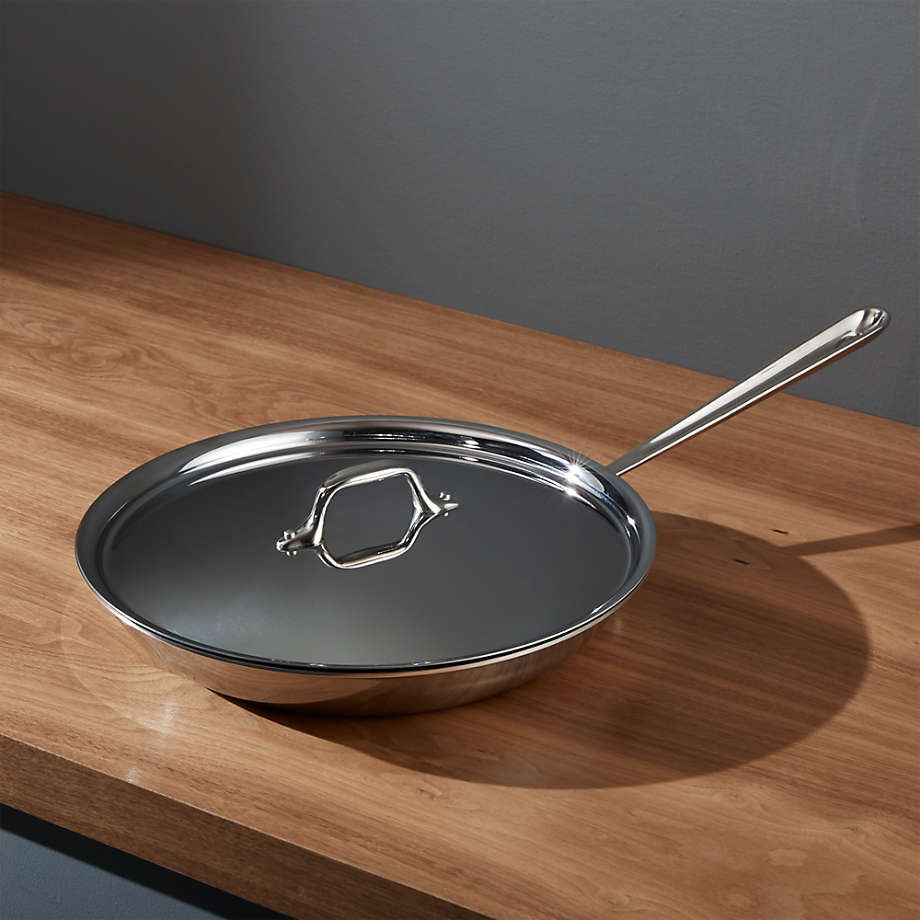 All-Clad d3 Stainless 12" Fry Pan with Lid + Reviews | Crate & Barrel