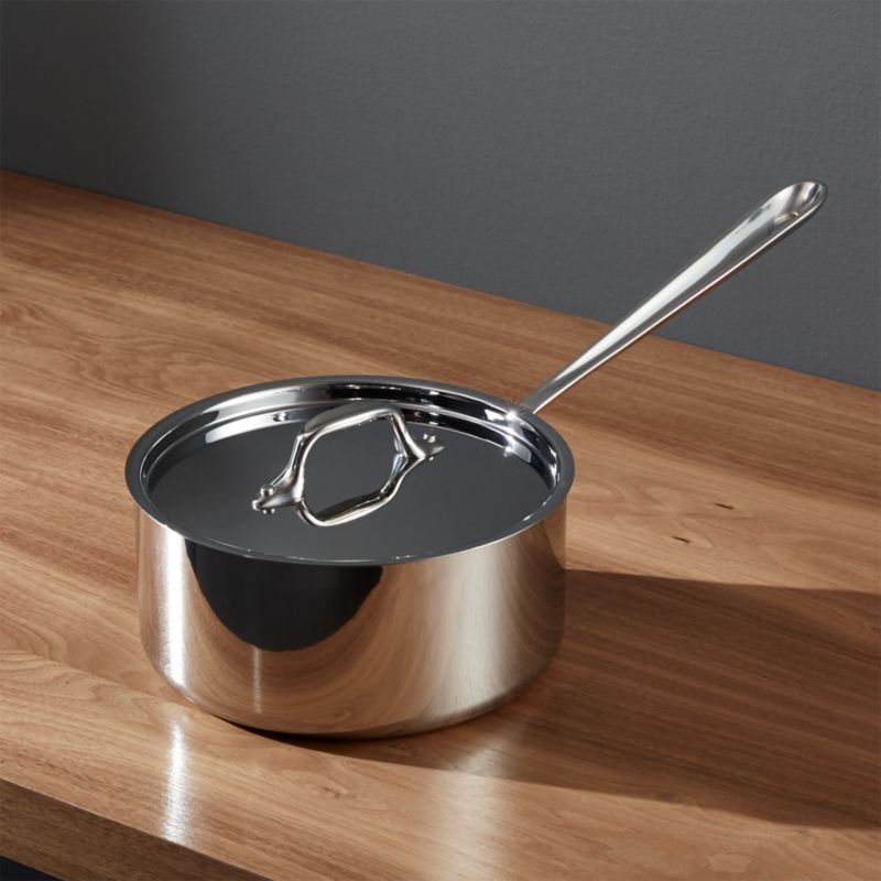 All-Clad d3 Stainless Steel 3-qt. Saucepan with Lid + Reviews | Crate & Barrel