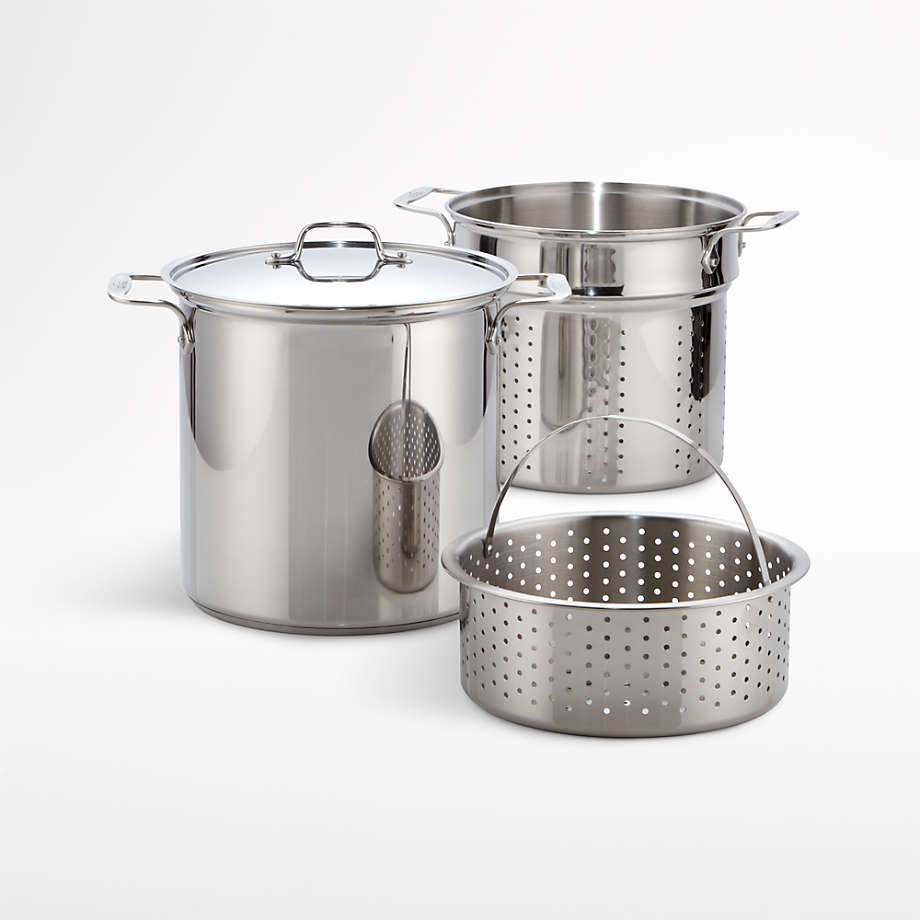 Gourmet Accessories, Stainless Steel Multi-Pot with lid, Perforated Insert  and Steaming Insert, 8 quart