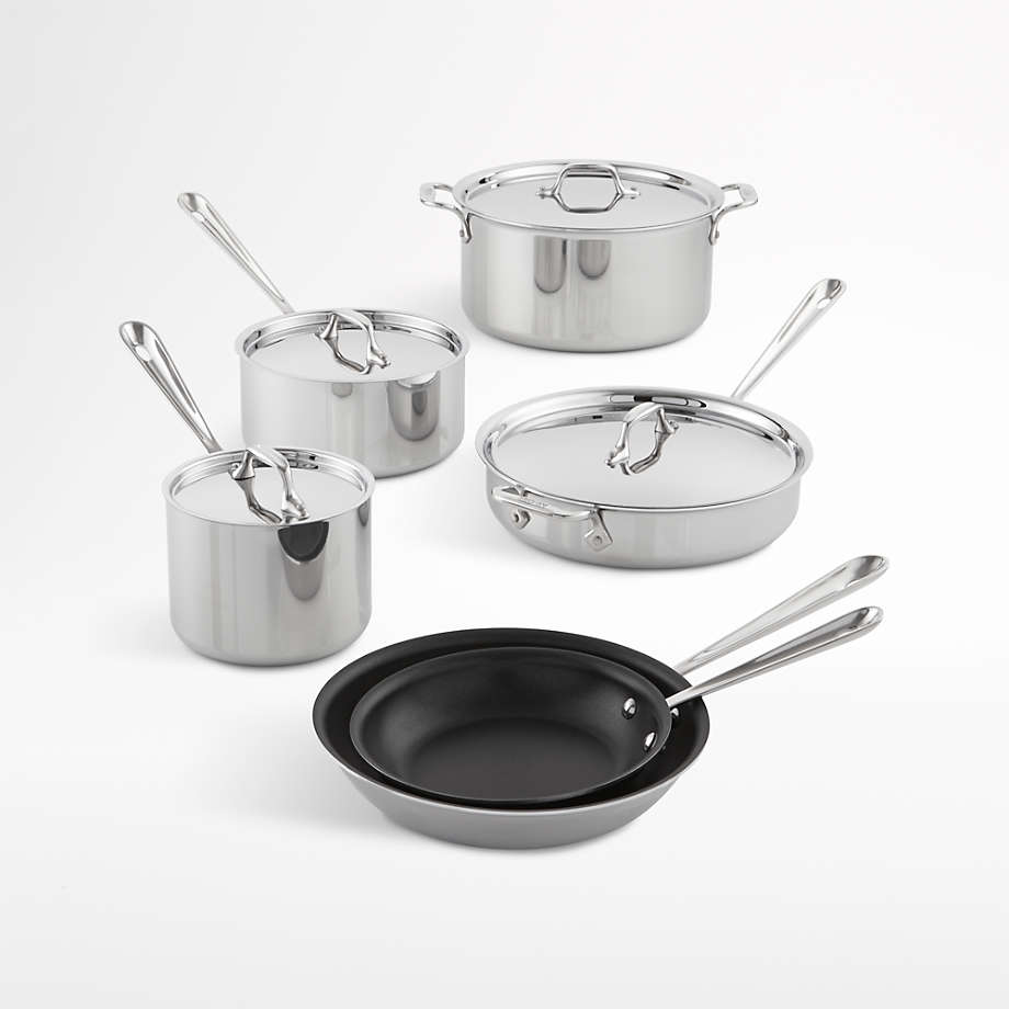 All-Clad d3 Stainless Steel Non-Stick 10-Piece Cookware Set with Bonus + Reviews | Crate & Barrel