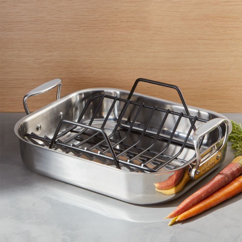 All Clad Small Stainless Steel 14.5 Roasting Pan with Rack