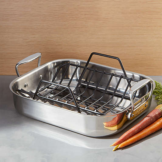 All-Clad ® Small Stainless Steel 14.5" Roasting Pan with Rack