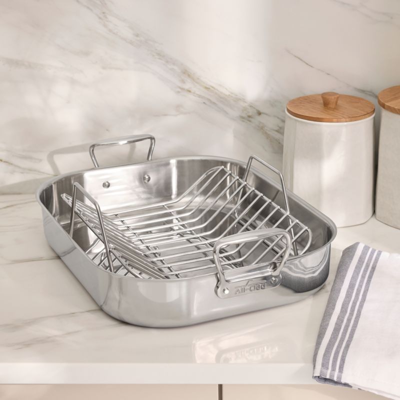 All-Clad ® Large 18"x14" Specialty Cookware Stainless Steel Roaster with Rack - image 4 of 9