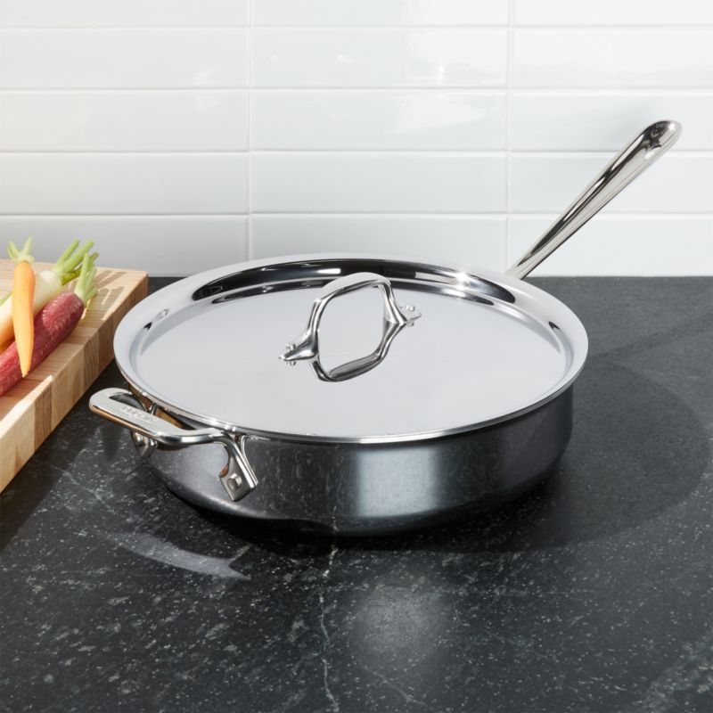 All-Clad d3 Stainless Steel 3-Qt. Saute Pan with Lid + Reviews | Crate &  Barrel