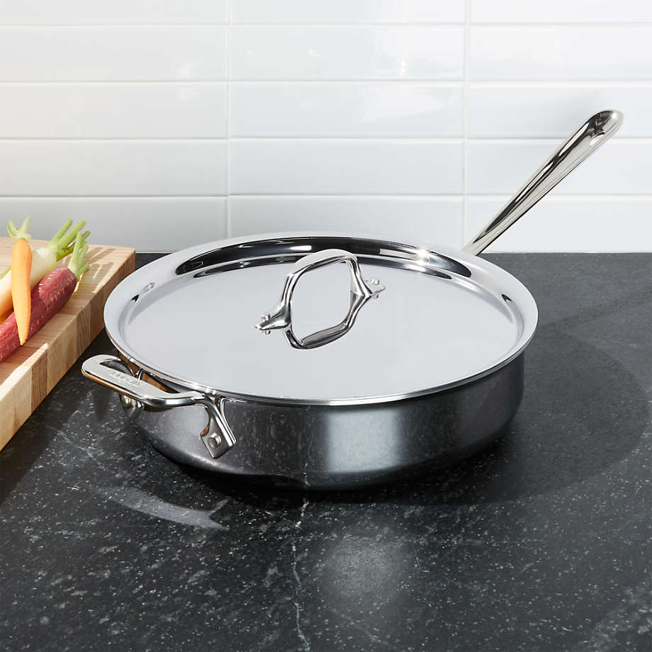 All-Clad d3 Stainless Steel 3-Qt. Saute Pan with Lid + Reviews | Crate & Barrel