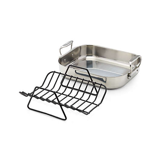 All-Clad ® Small Stainless Steel 14.5" Roasting Pan with Rack