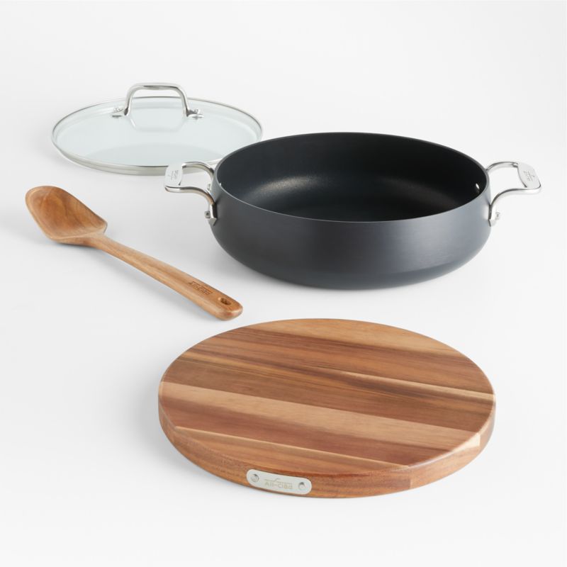 All Clad Ha1 Non Stick 4 Qt Sauteuse Pan With Lid Acacia Wood Trivet And Spoon Reviews 8739