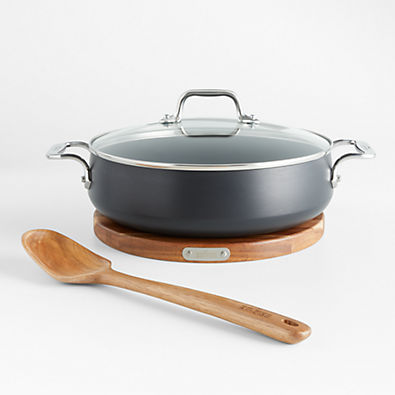 View All-Clad ® HA1 Non-Stick 4-Qt. Sauteuse Pan with Lid, Acacia Wood Trivet and Spoon details
