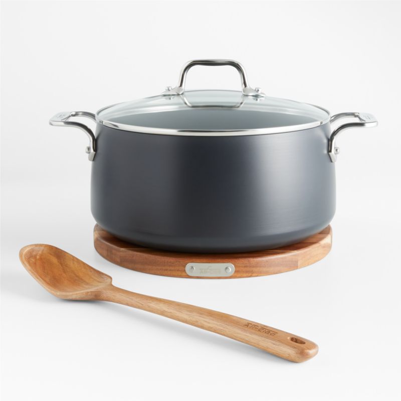 All Clad HA1 Non Stick 6 Qt Dutch Oven With Lid Acacia Wood Trivet 