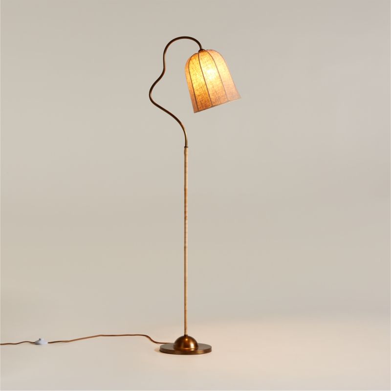 Visual Comfort Simple Adjustable Floor Lamp with Silk Scalloped Shade -  Soft Brass