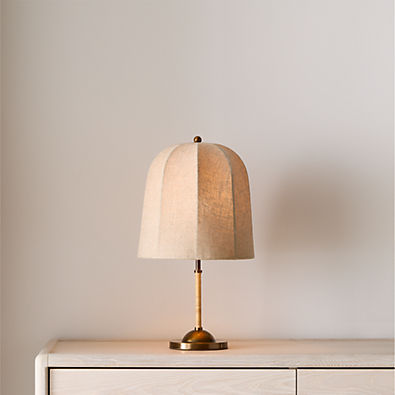 View Allegra Rattan and Linen Dome Table Lamp by Jake Arnold 20.7" details