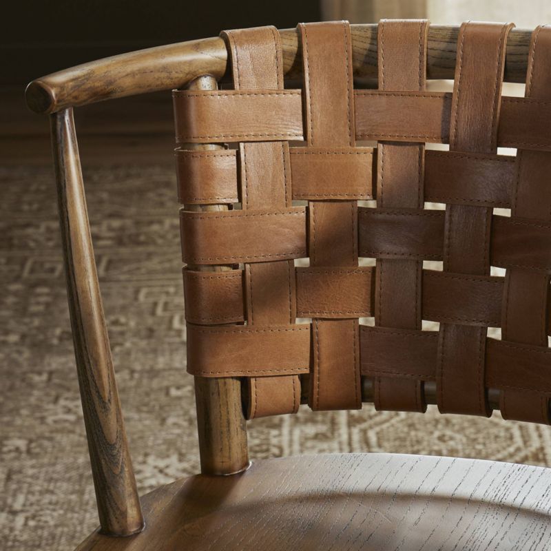 Allston Tobacco Toasted Leather Woven Dining Side Chair