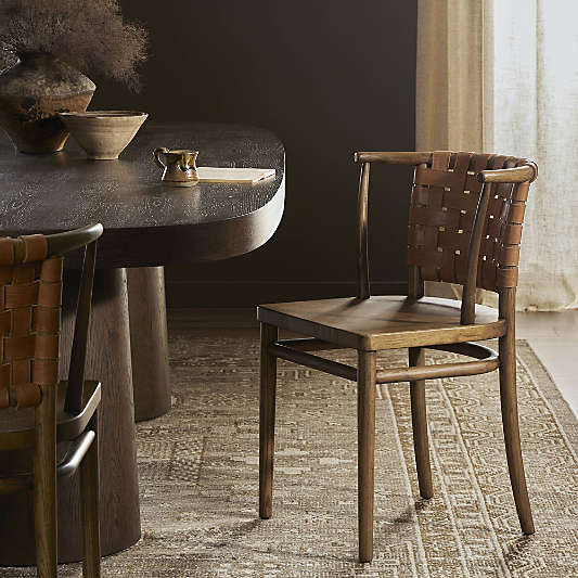 Allston Tobacco Toasted Leather Woven Dining Side Chair