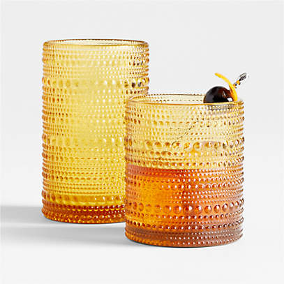 Yellow Drinking Glasses, Amber Glass Water Tumblers, Vintage Glassware -  Mendez Manor