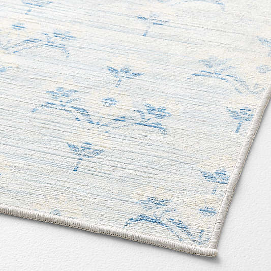 Alma Blue Floral Washable Kids Area Rug