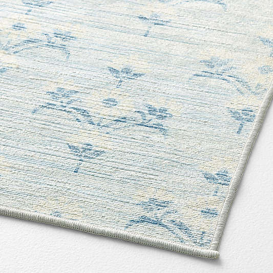 Alma Blue Floral Washable Kids Area Rug