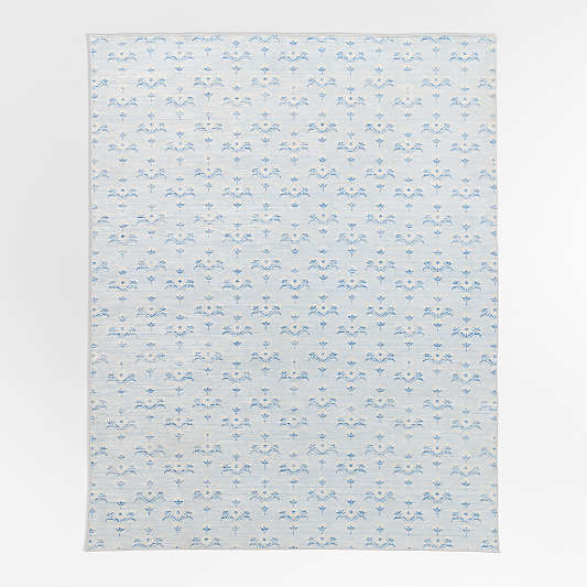 Alma Blue Floral Washable Kids Area Rug