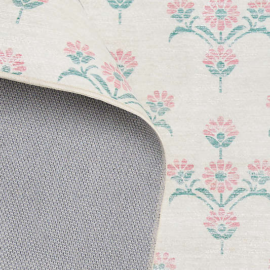 Alma Pink Floral Washable Kids Area Rug