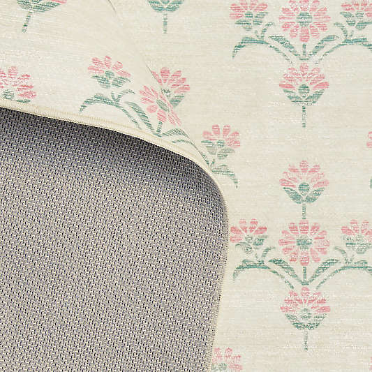 Alma Pink Floral Washable Kids Area Rug