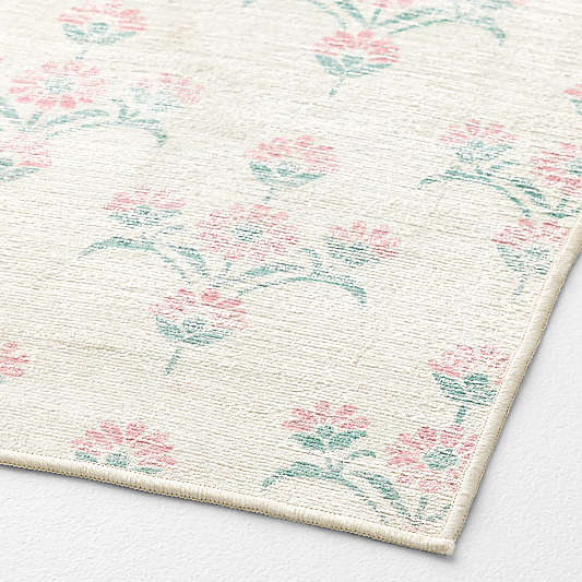 Alma Pink Floral Washable Kids Area Rug