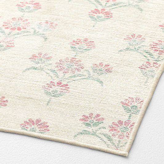 Alma Pink Floral Washable Kids Area Rug