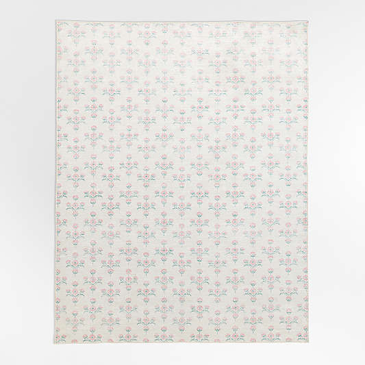 Alma Pink Floral Washable Kids Area Rug