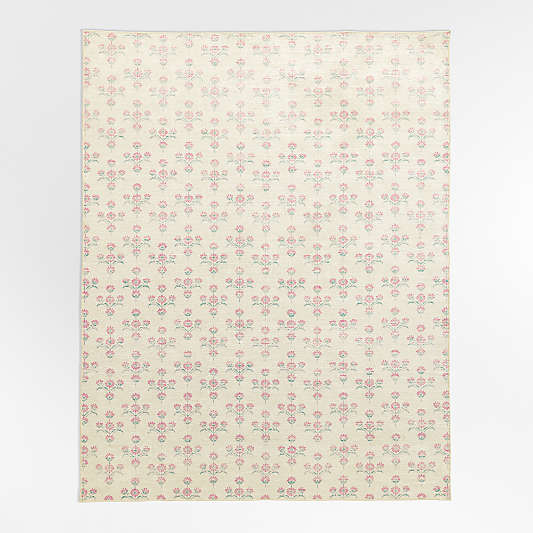 Alma Pink Floral Washable Kids Area Rug