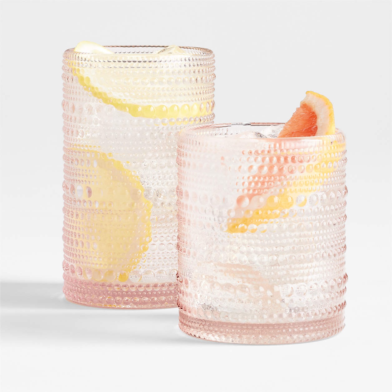 Alma Pink Highball and Double OldFashioned Glass Crate & Barrel