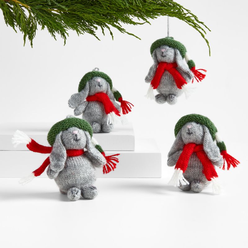 Alpaca Grey Bunny with Hat and Scarf Christmas Tree Ornament, Set of 4 - image 0 of 1