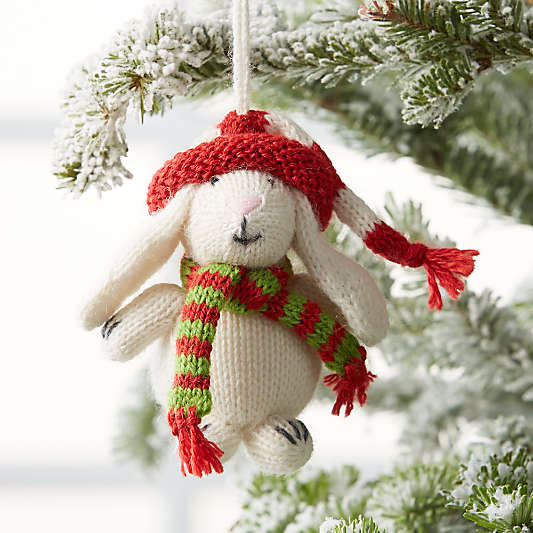 Alpaca White Bunny with Hat and Scarf Ornament