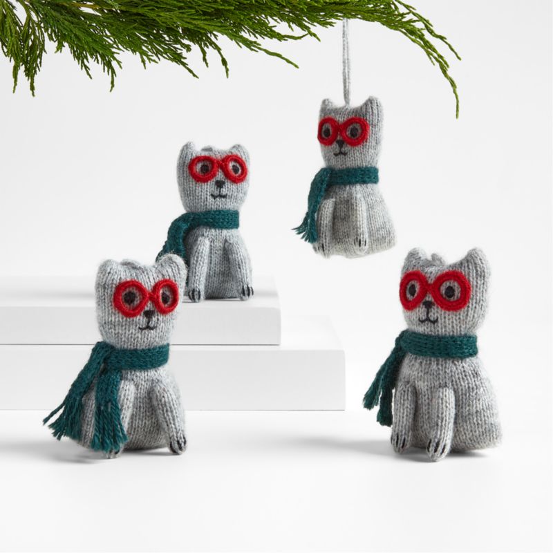 Alpaca Cat with Glasses Christmas Tree Ornament, Set of 4 - image 0 of 1