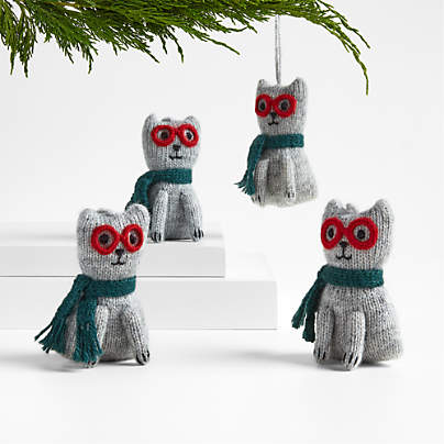 Alpaca Cat with Glasses Christmas Tree Ornament, Set of 4