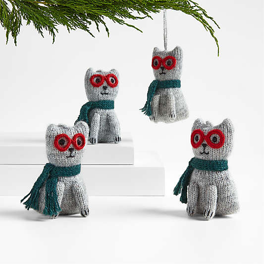 Alpaca Cat with Glasses Christmas Tree Ornament, Set of 4