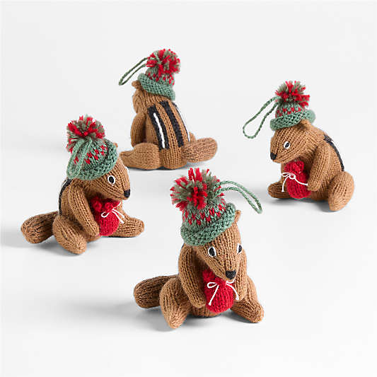 Alpaca Chipmunk with Hat Christmas Ornament, Set of 4