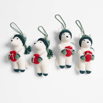 Alpaca Dog with Present Christmas Ornament, Set of 4