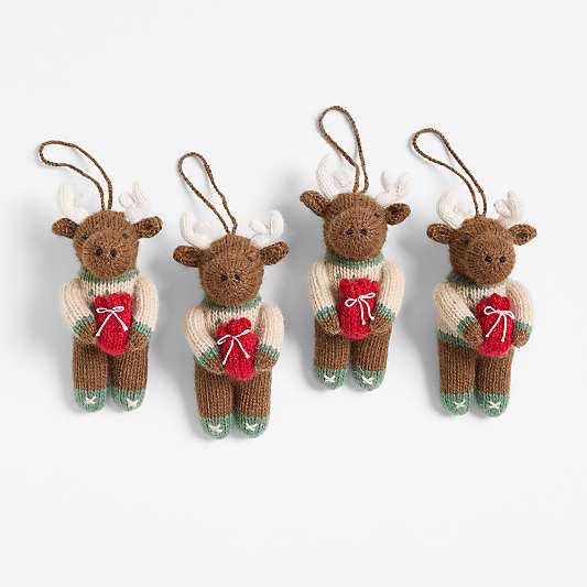 Alpaca Moose with Sweater Christmas Ornament, Set of 4