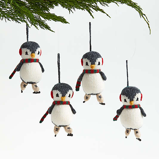 Alpaca Ice Skating Penguin Christmas Tree Ornament, Set of 4